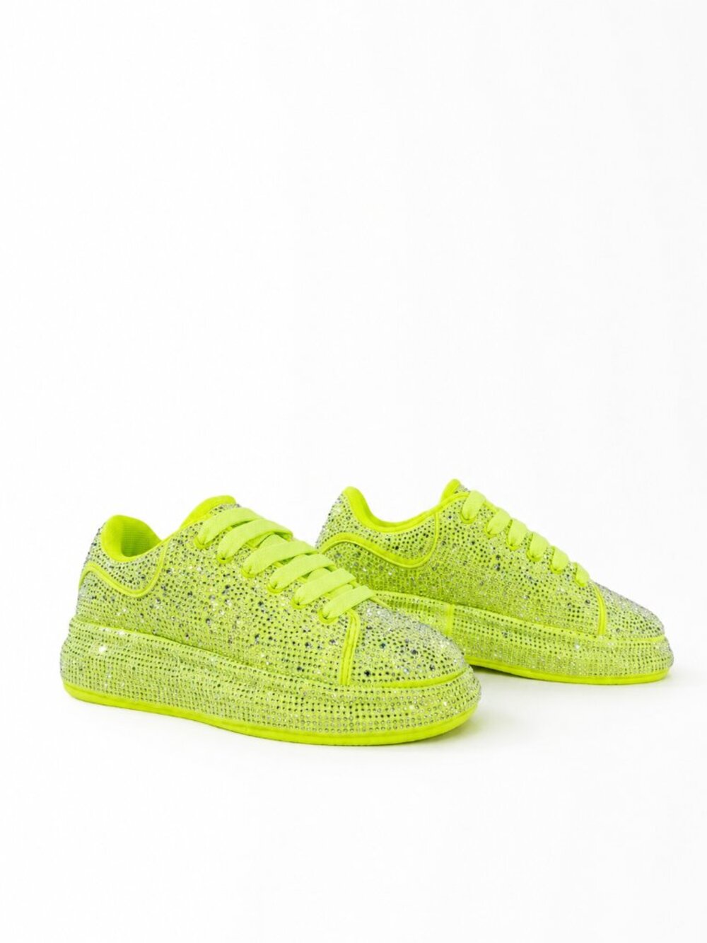 NIB Dazzle Cush Bright Neon Yellow Rhinestone Platform Sneakers Tennis Shoes